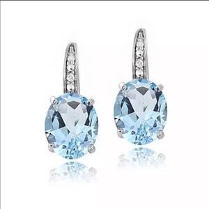 NEW 925 Silver Aqua Blue Leverback Earrings